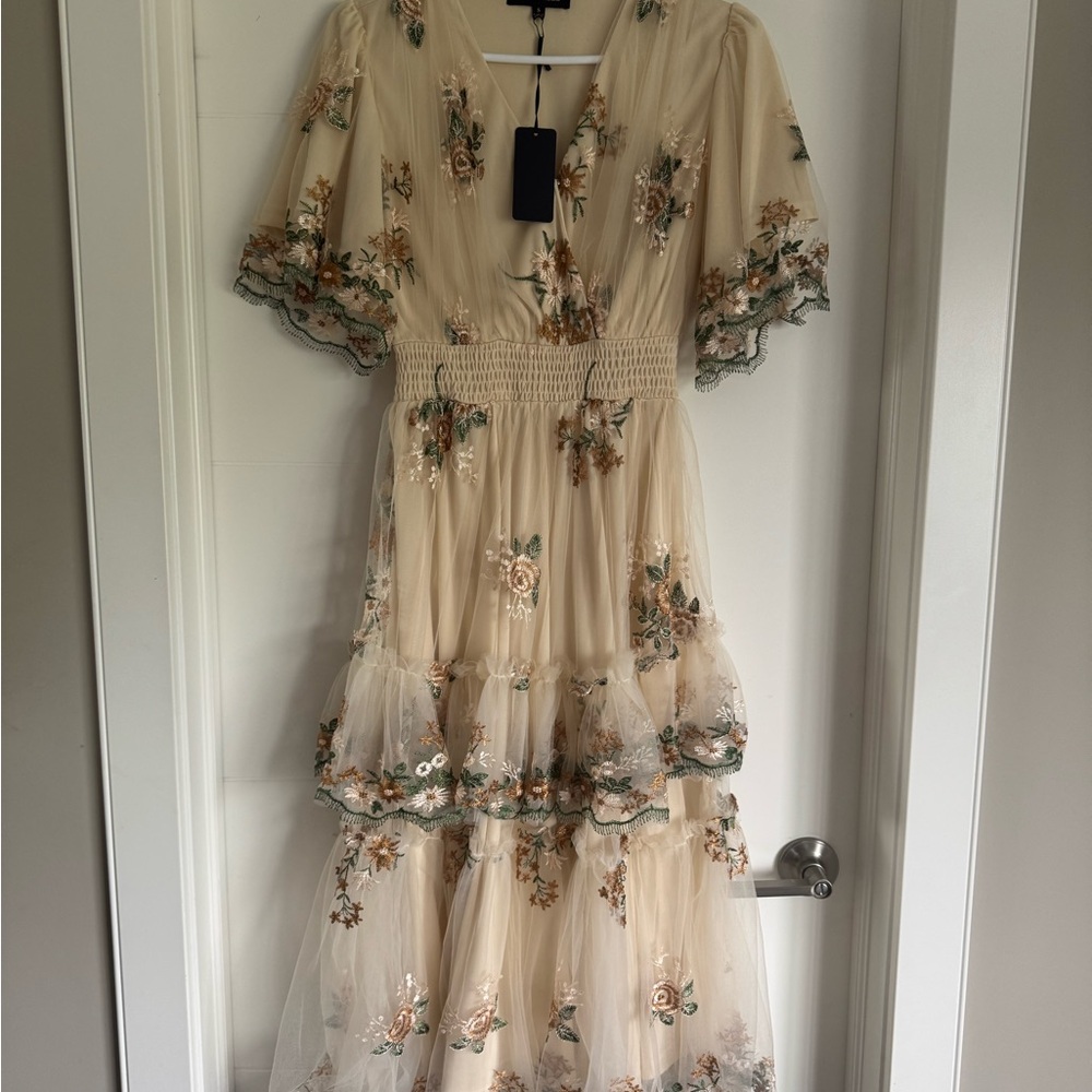 Floral Embroidered Cream Dress